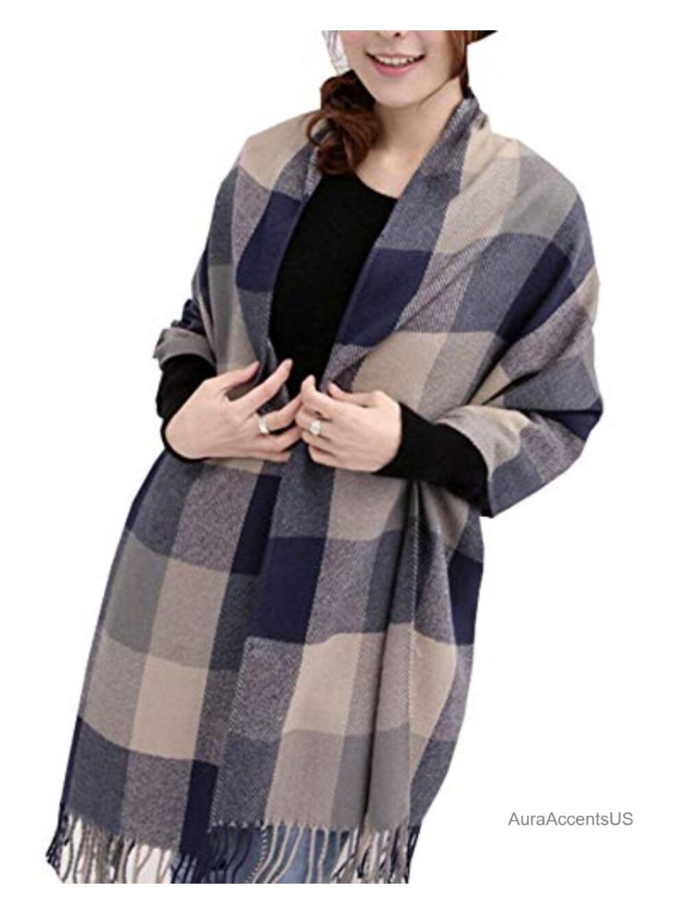 Womens Large Plaid Winter Scarf Shawl Wrap Polyester Cashmere Feel